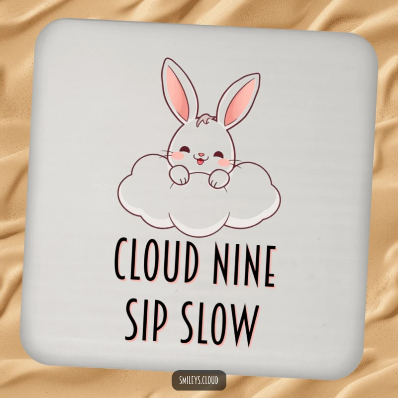 Funny rabbit coasters designed with a charming bunny peeking from a cloud, perfect for adding whimsy to drinks.