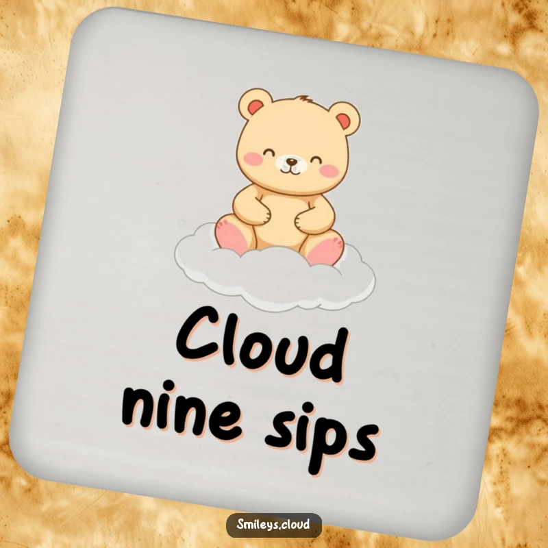 Funny drink coaster featuring a meditating bear on a cloud, adding a humorous touch to your table setting.