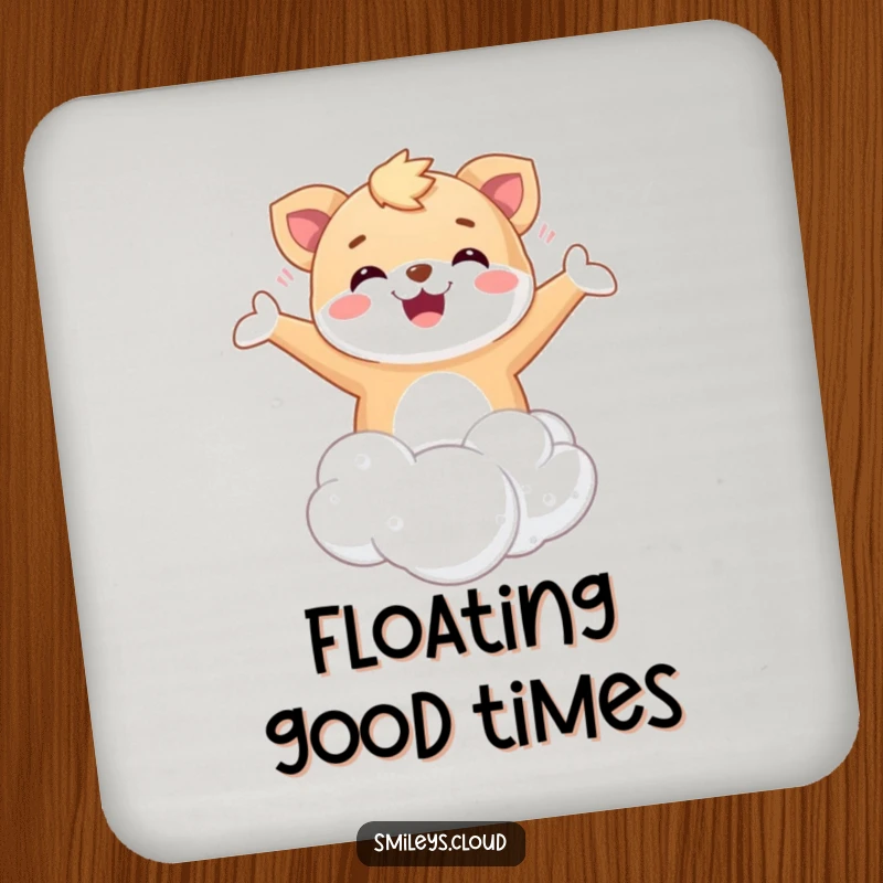 Funny Floating Animal Coaster: A happy animal floating on a cloud with arms open, designed to protect your surfaces.