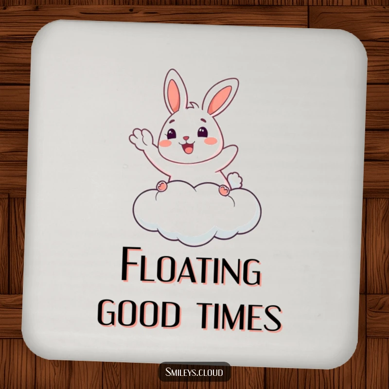 Funny Bunny Coasters: A happy bunny waves from a cloud on these coasters, adding humorous and cheerful protection to tables.