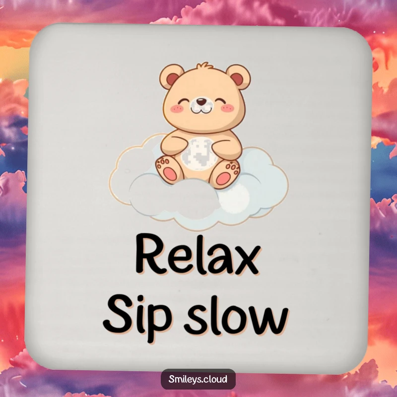 Funny meditating bear coasters designed with a calm bear meditating on a cloud, perfect for protecting surfaces.