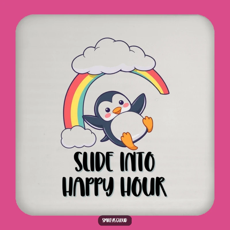 Funny Penguin Coasters (Set of 4): Playful Rainbow Slide Protection!