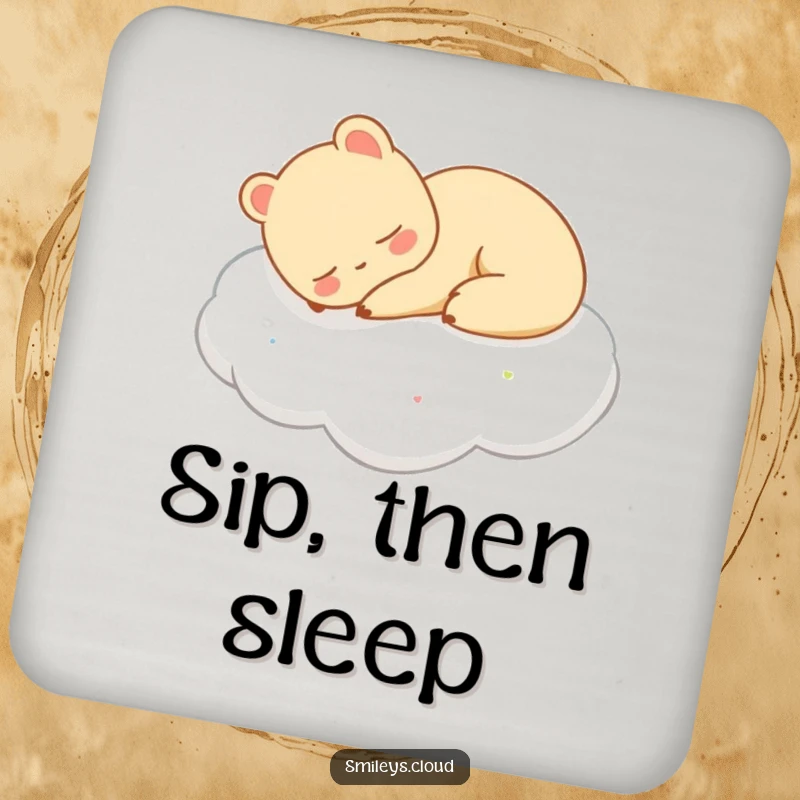 Funny coasters with a content animal sleeping soundly on a cloud, protecting surfaces with peaceful and humorous charm.