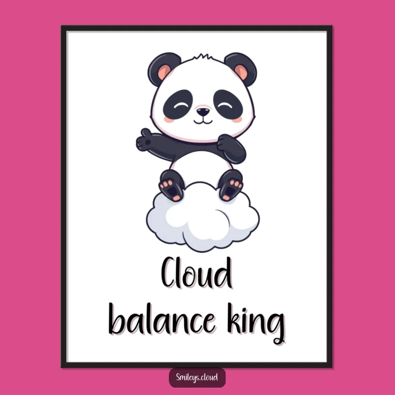 Funny Panda Poster: Determined Panda Balancing on Cloud, Humorous Art Gift