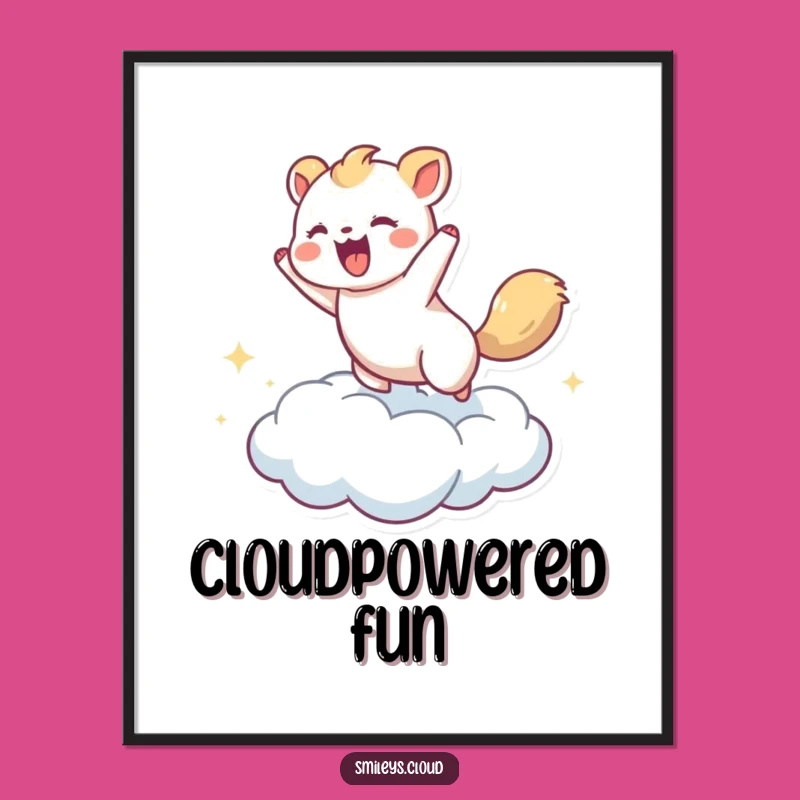 Funny Bouncing Animal Cloud Poster - Uplifting Art for Joyful Spaces