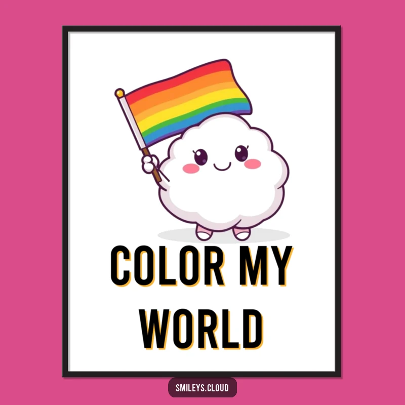 Funny Smiling Cloud Critter Poster - Rainbow Flag Art, Pride Gift