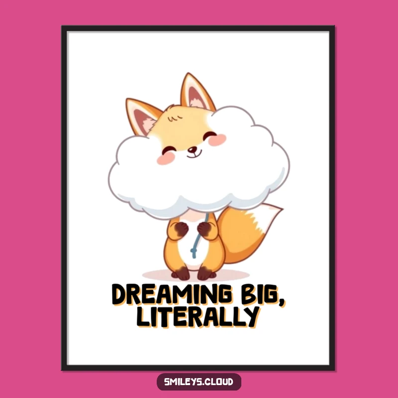 Funny Fox Cloud Balloon Poster: Whimsical Wall Art, Instant Cheerful Decor