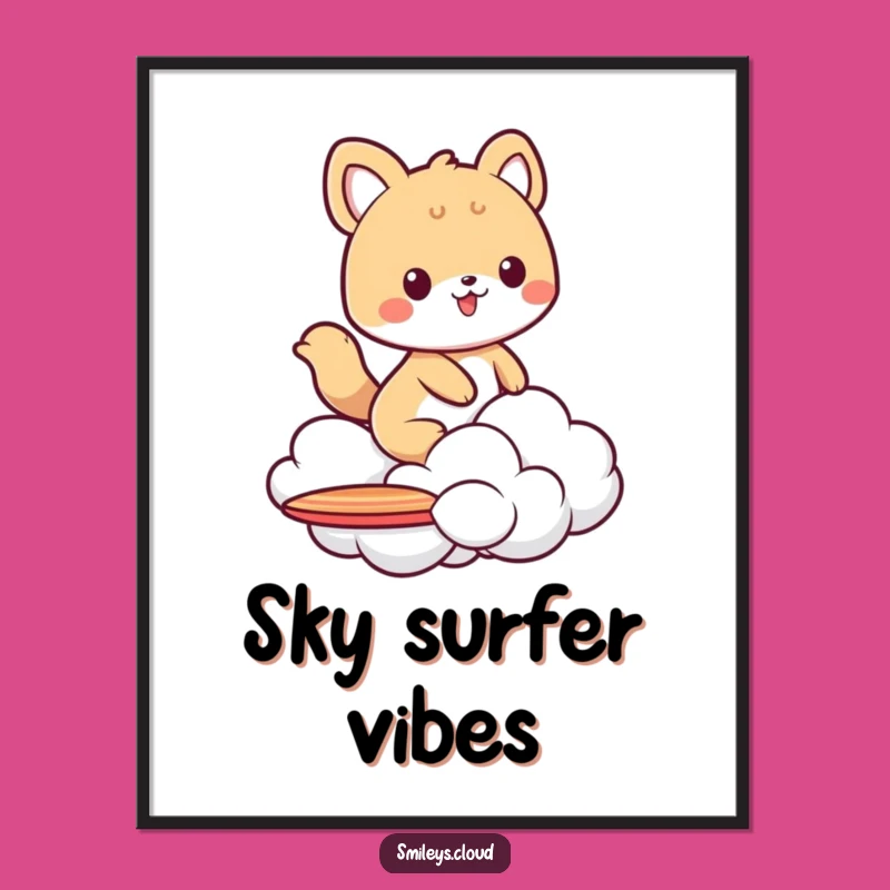 Funny Animal Cloud Surfer Poster - Whimsical Art & Hilarious Funny Gift