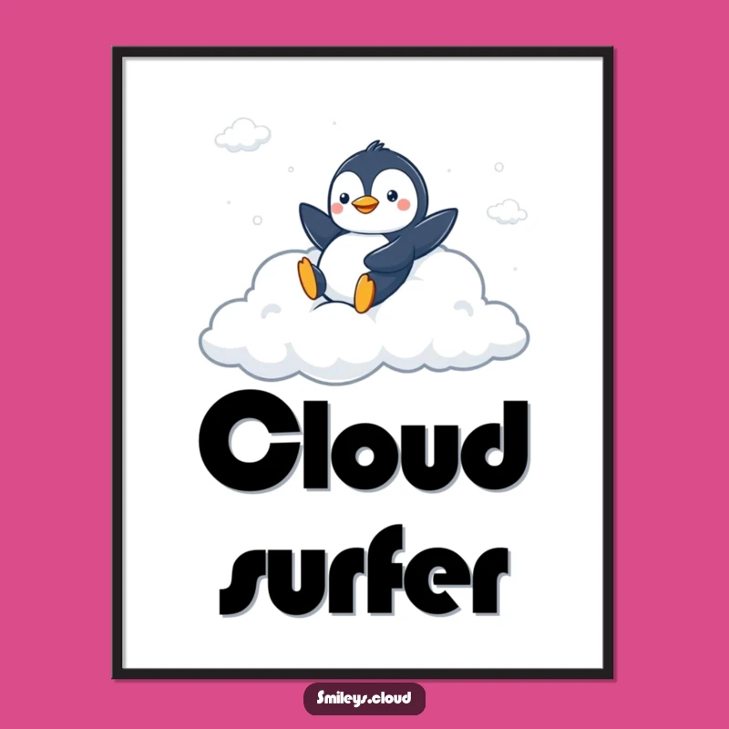 Funny Peppy Penguin Cloud Poster - Playful Art for a Cheerful Space!