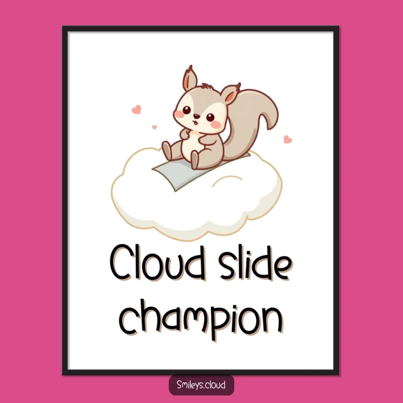 Funny Squirrel Cloud Slide Poster: Whimsical Art, Perfect Cheerful Wall Decor Gift