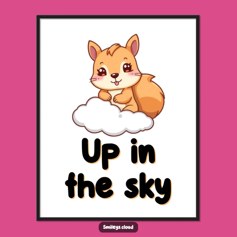 Funny Squirrel Poster: Cute Cloud Peeker Art - Whimsical Wall Decor Gift!