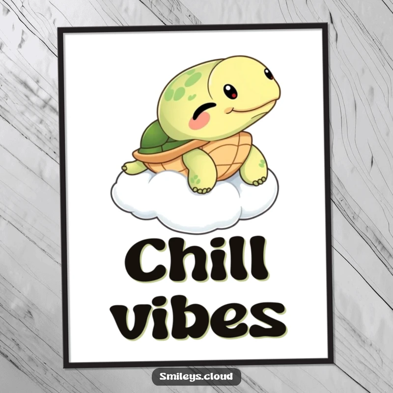 Funny Turtle Poster: A winking turtle floats on a cloud, creating a humorous and tranquil piece of art for your walls.