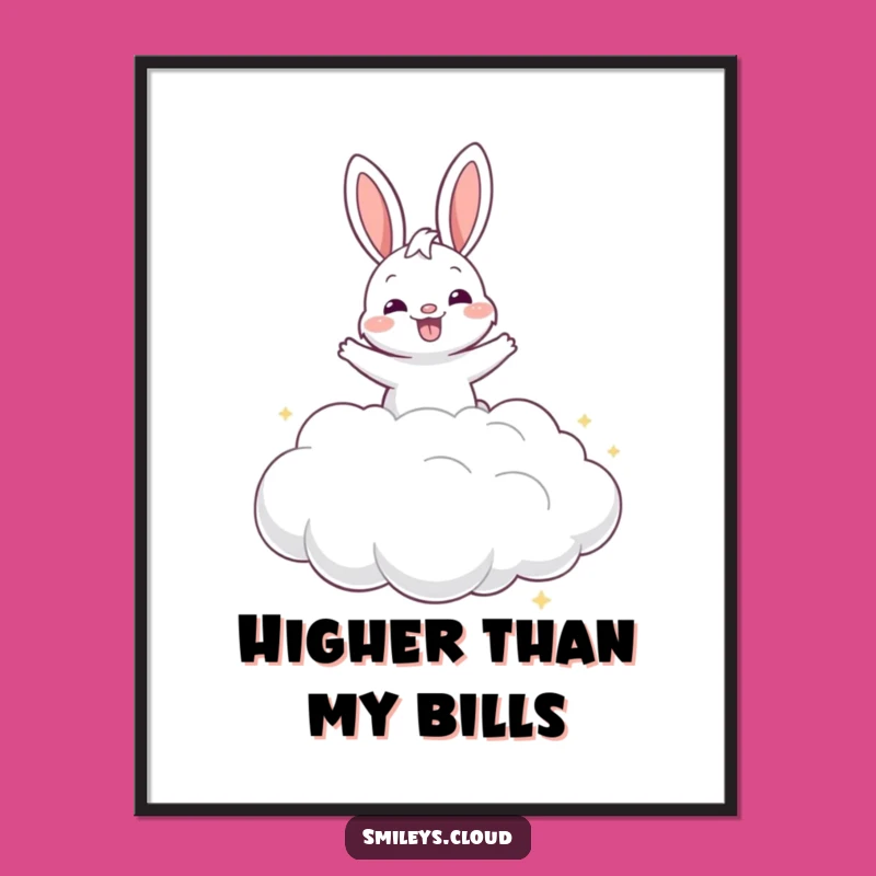 Funny Grinning Bunny Cloud Poster - Whimsical Wall Art for Happy Decor Gift