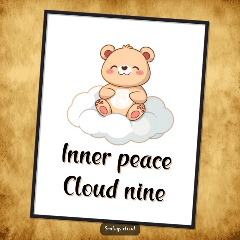 Funny meditating bear poster of a peaceful bear meditating on a cloud, creating a tranquil atmosphere.
