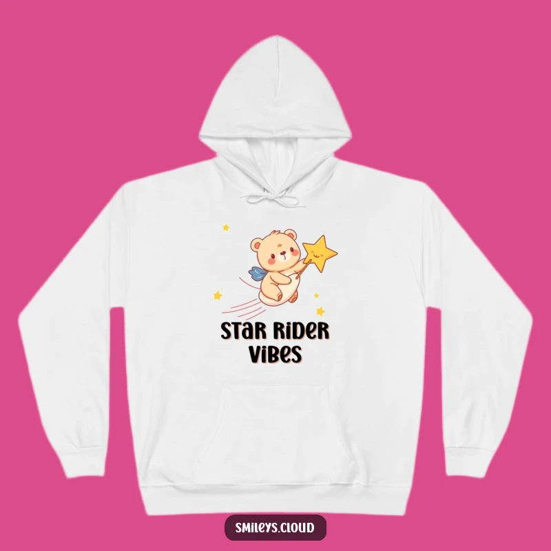 Funny Bear Cub Star Hoodie: Cozy Cosmic Rider, Warm Funny Gift