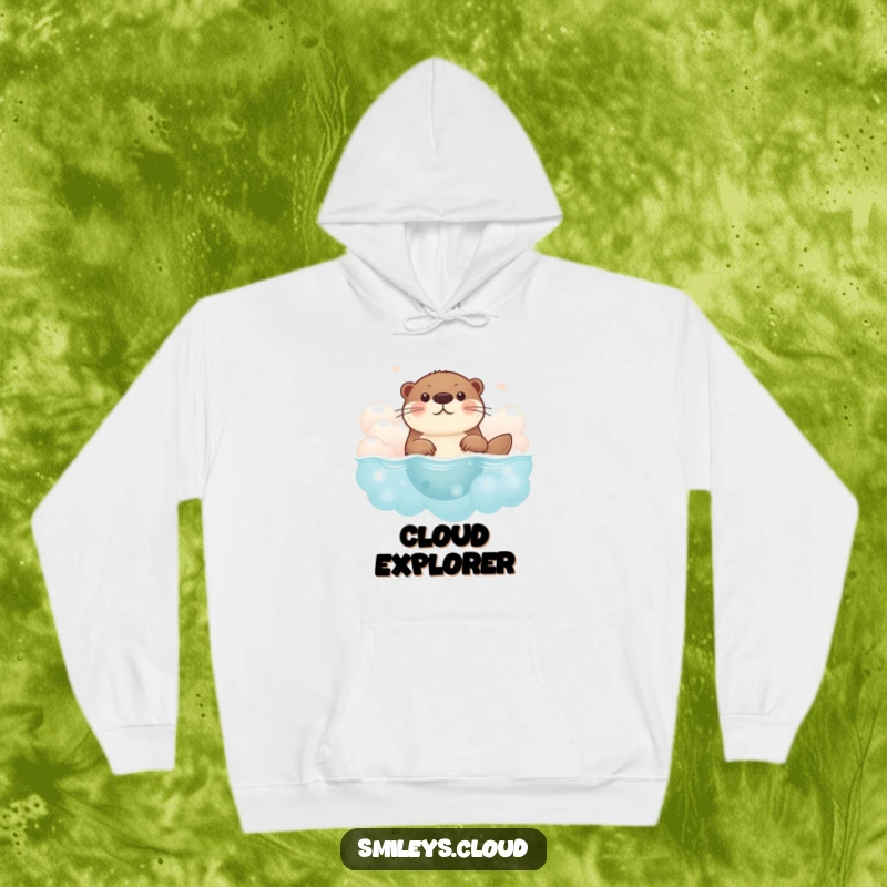 Funny brave otter hoodie featuring an otter heroically swimming through clouds, designed for warmth and a splash of humorous adventure.