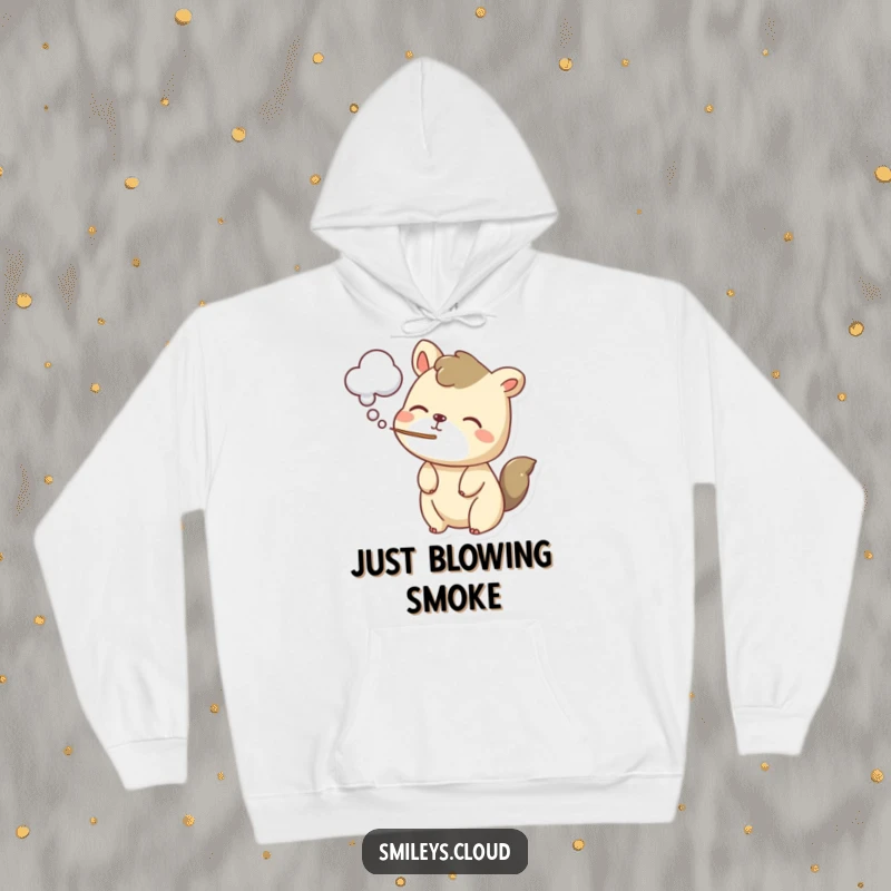 Funny hoodie with a cute animal exhaling a soft, cloud-like puff of air, capturing a moment of pure, gentle amusement.