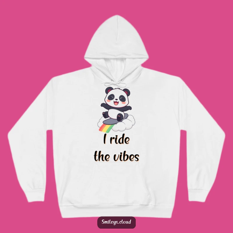 Funny Panda Surfing Rainbow Cloud Hoodie - Cozy & Hilarious Gift