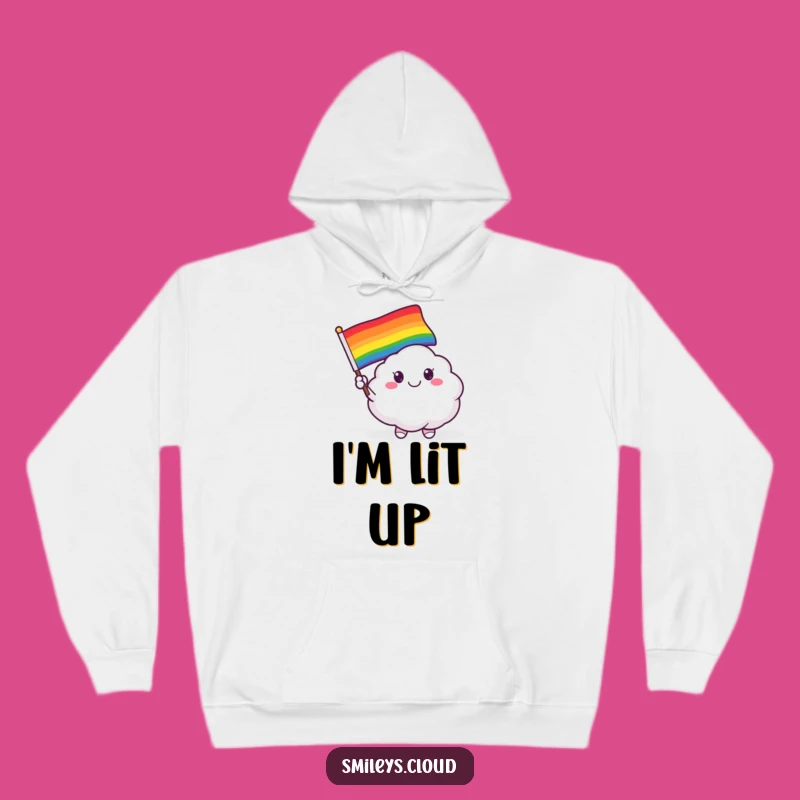 Funny Smiling Cloud Critter Hoodie - Waving Rainbow Flag, Pride Gear
