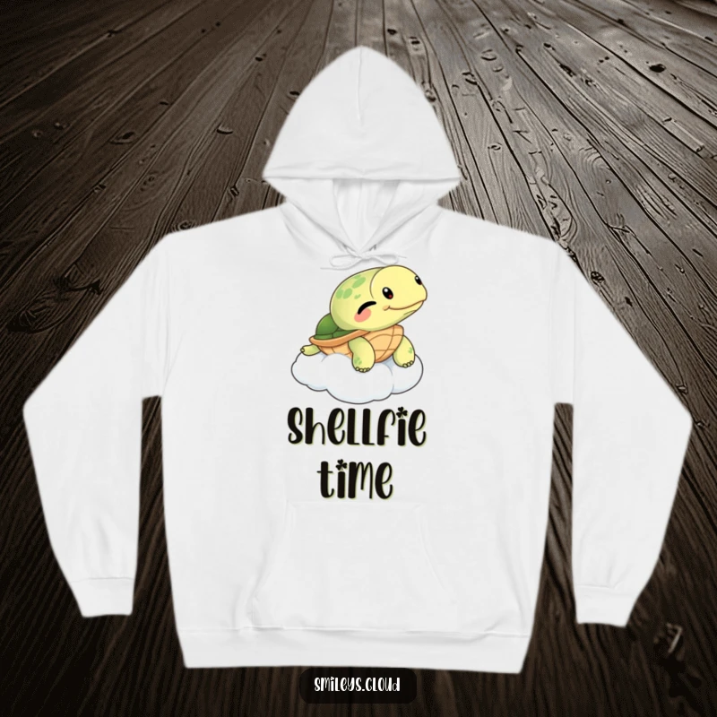 Funny Turtle Hoodie: A winking turtle floats on a cloud, creating a design that’s both cozy and humorously laid-back.