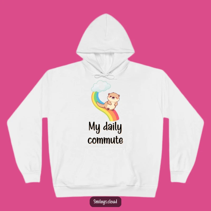 Funny Happy Otter Rainbow Cloud Hoodie - Cozy & Cheerful Winter Wear