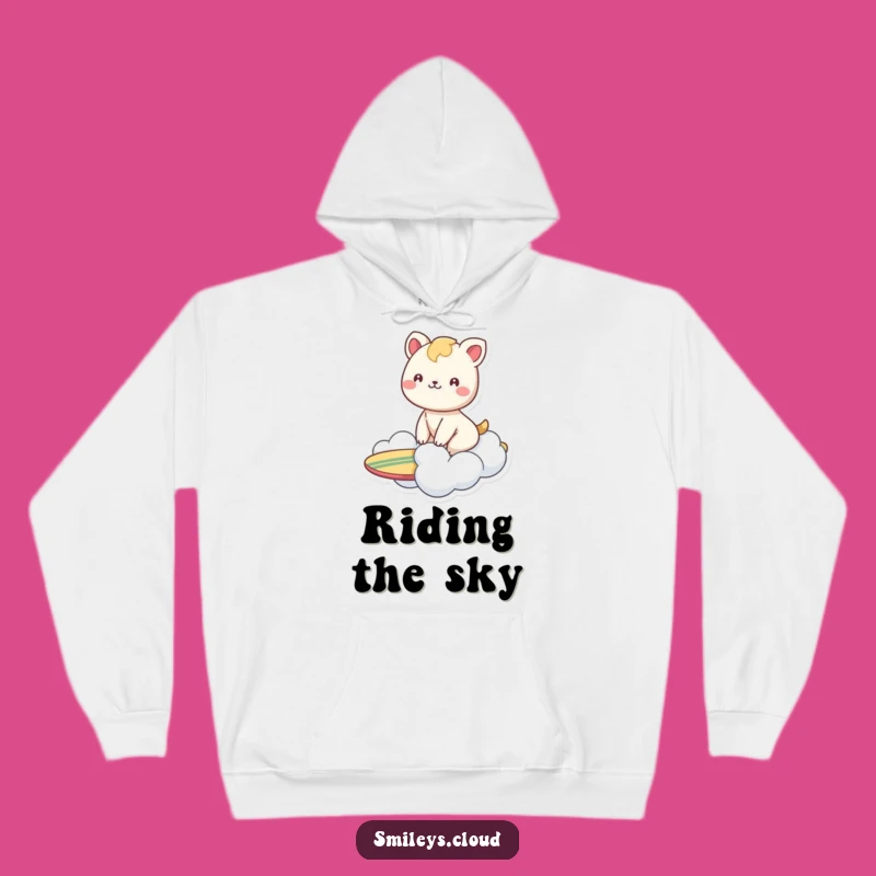 Funny Animal Cloud Surf Hoodie: Cozy Cartoon Bliss for Happy Comfort