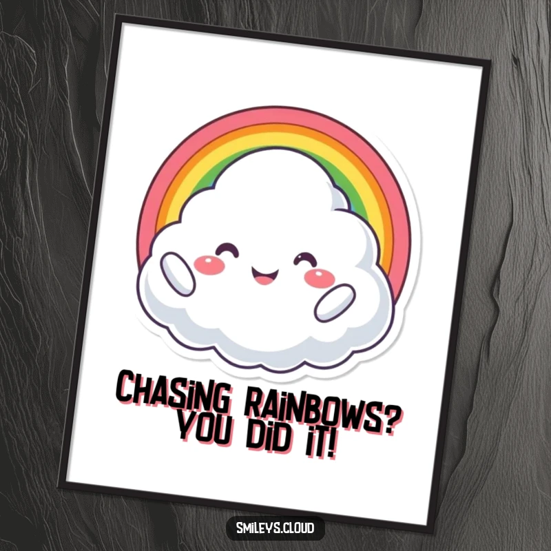 Free Printable Wall Art: Proud cloud holding a rainbow, beaming with joy, cheerful and vibrant downloadable decor.