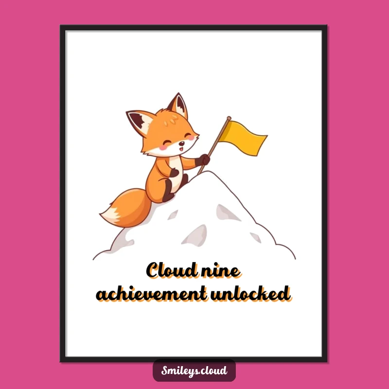 Funny Free Printable Wall Art: Determined Fox Summiting Cloud - Hilarious Downloadable Home Decor!