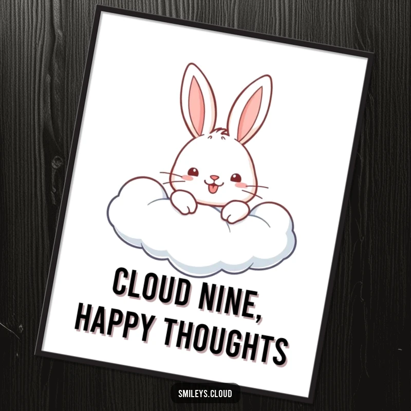 Cute Free Printable Wall Art featuring a cheerful rabbit peeking from a fluffy, soft white cloud.