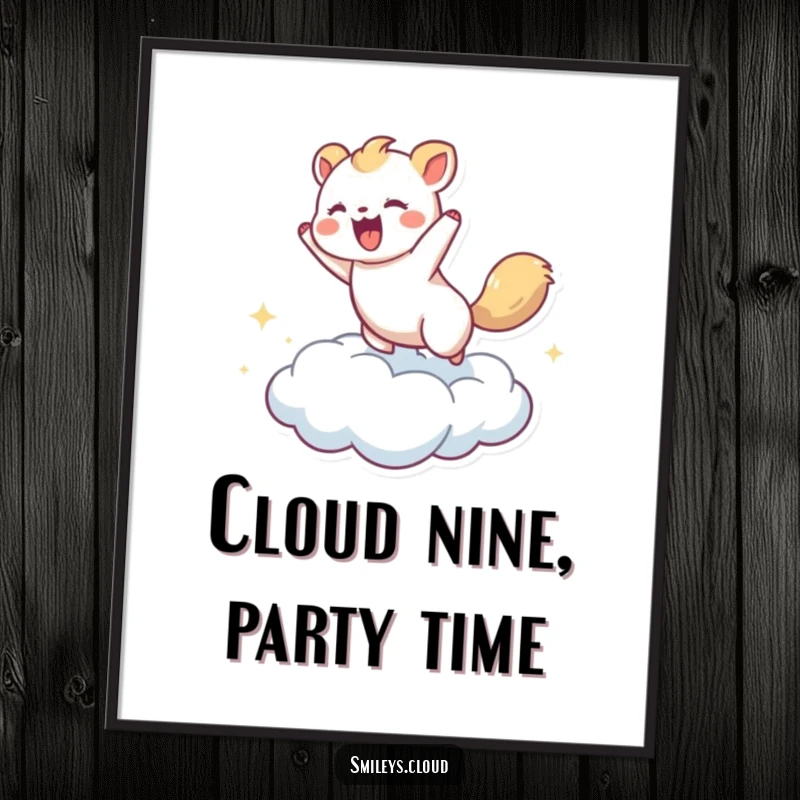 Funny Free Printable Wall Art: A gleeful animal energetically bounces on a light, airy cloud.