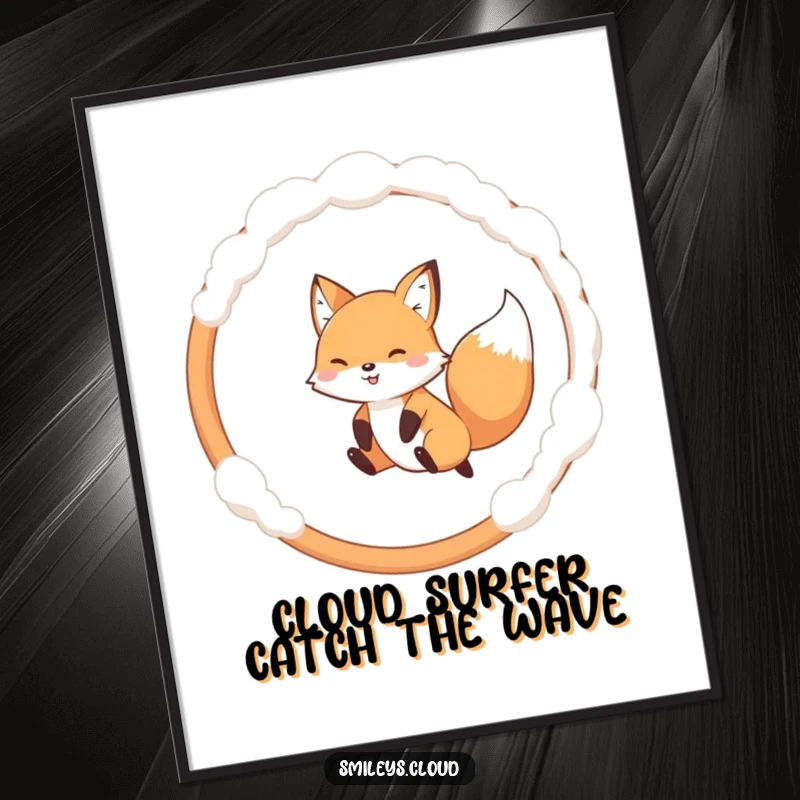 Funny Free Printable Wall Art: A playful fox soaring through a fluffy cloud hoop.