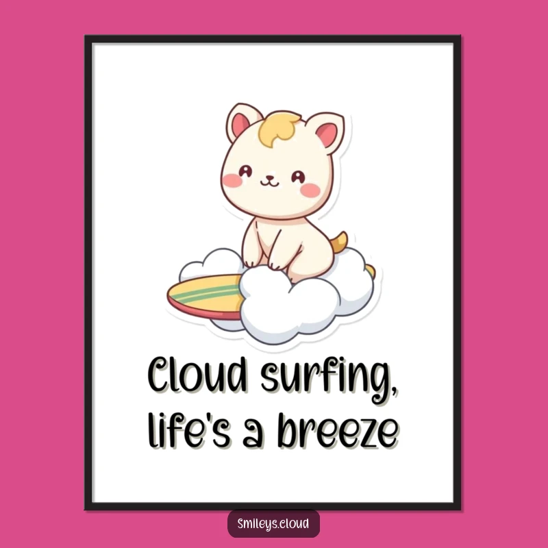 Free Printable Wall Art: Smiling Animal Cloud Surfer Art - Downloadable Decor
