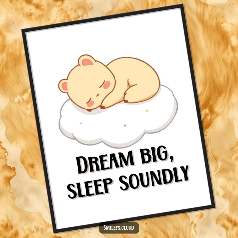 Funny Free Printable Wall Art: A tranquil animal sleeps soundly on a soft, billowy cloud.