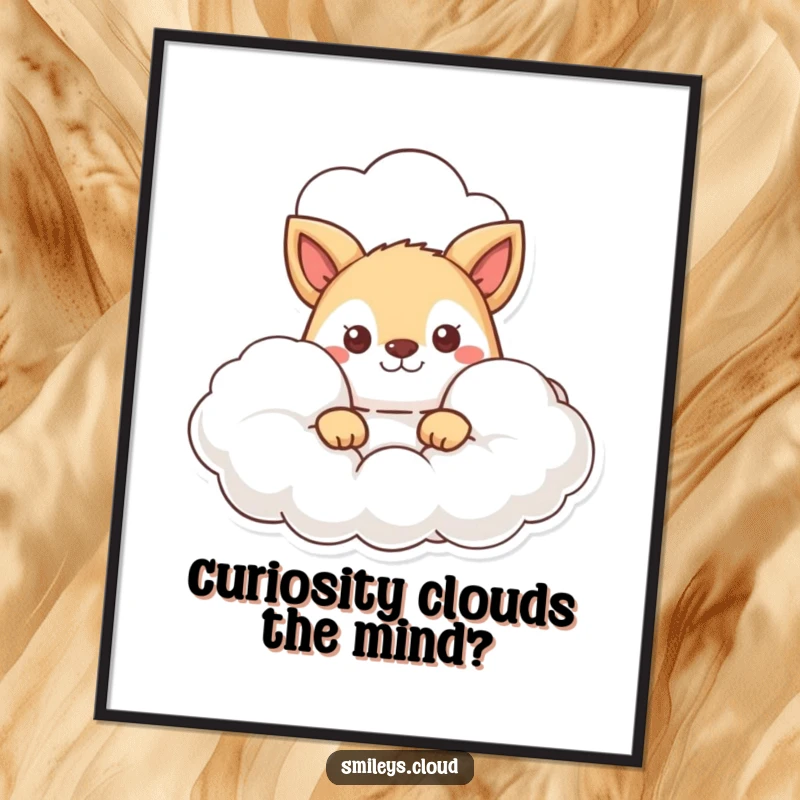 Free Printable Wall Art: Animal character peeking curiously from behind a fluffy cloud, whimsical and charming downloadable decor.