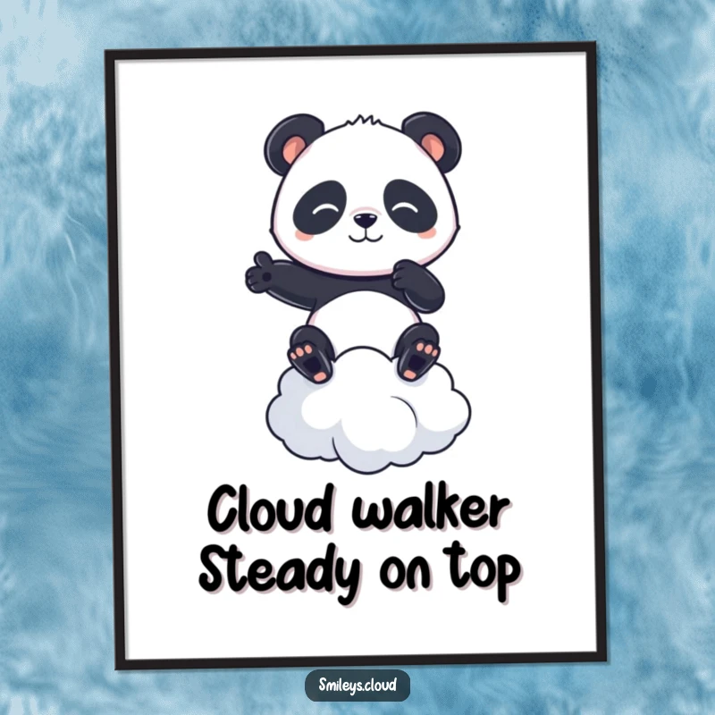 Funny Free Printable Wall Art: A panda with intense focus balancing on a soft cloud.