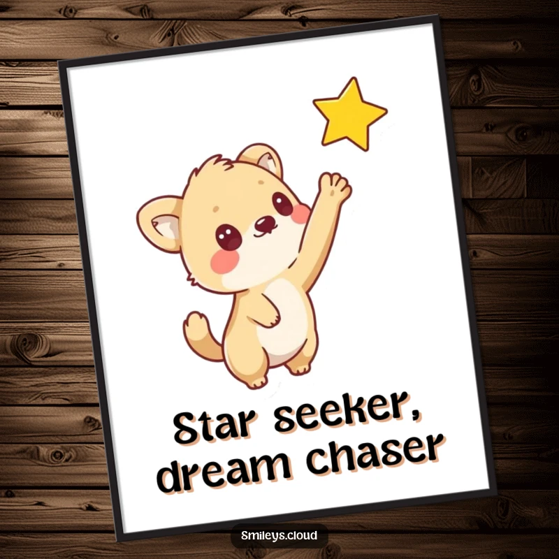 Funny Free Printable Wall Art: A curious animal reaching out with fascination to touch a shining star.