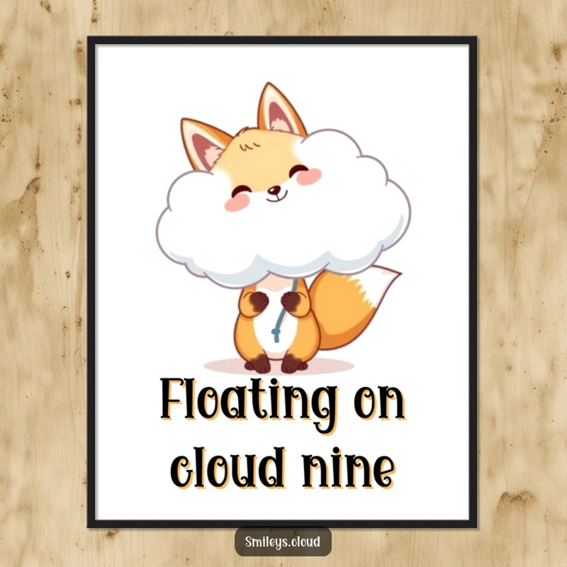 Funny Free Printable Wall Art: A cheerful fox holds a fluffy cloud like a balloon, bringing whimsical joy to your space.