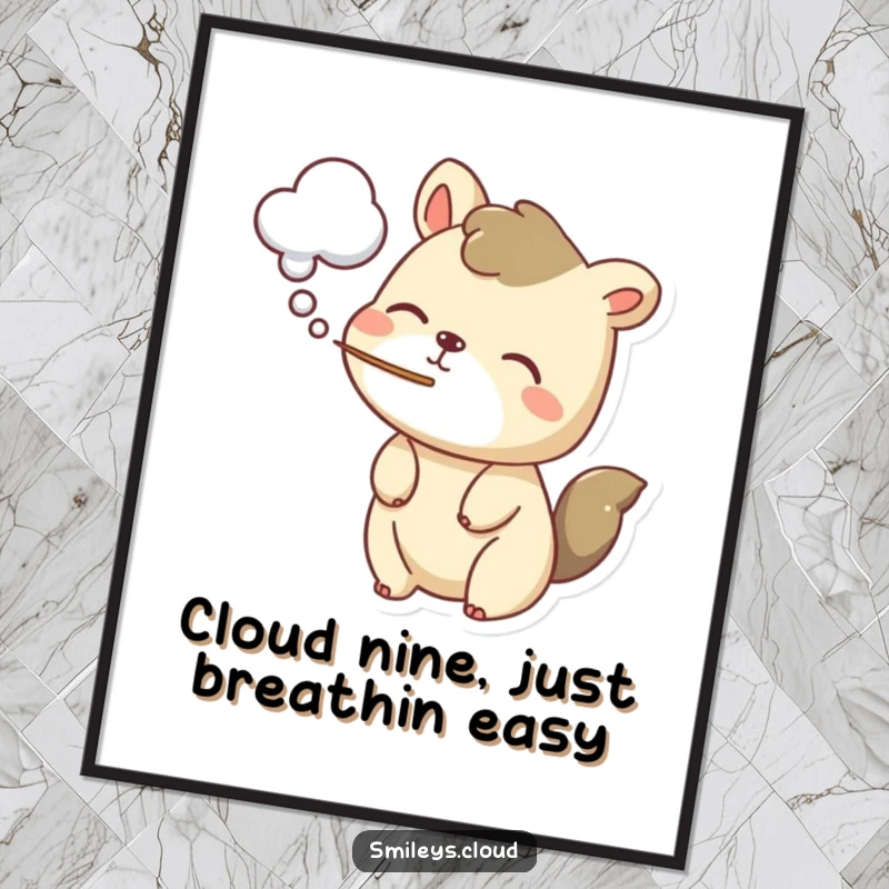Funny Free Printable Wall Art: A cute, playful animal exhaling a soft cloud puff, adding lighthearted charm to any room.