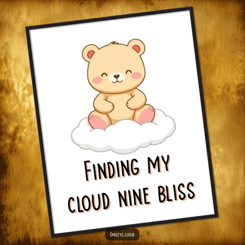 Funny Free Printable Wall Art: Happy bear meditating serenely on a fluffy cloud.