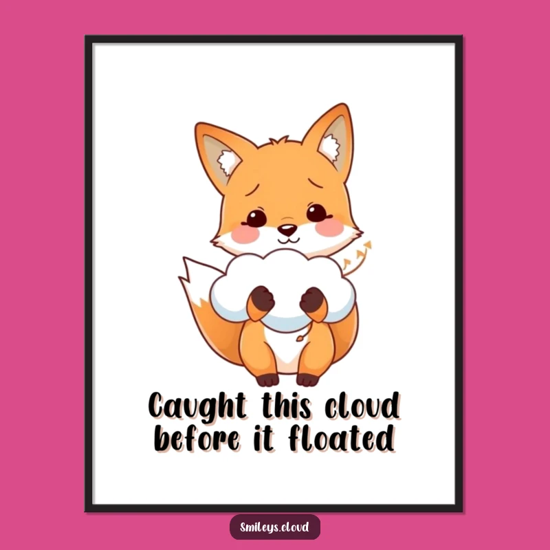 Funny Free Printable Fox Wall Art: Cheerful Fox Cloud Balloon Downloadable Decor