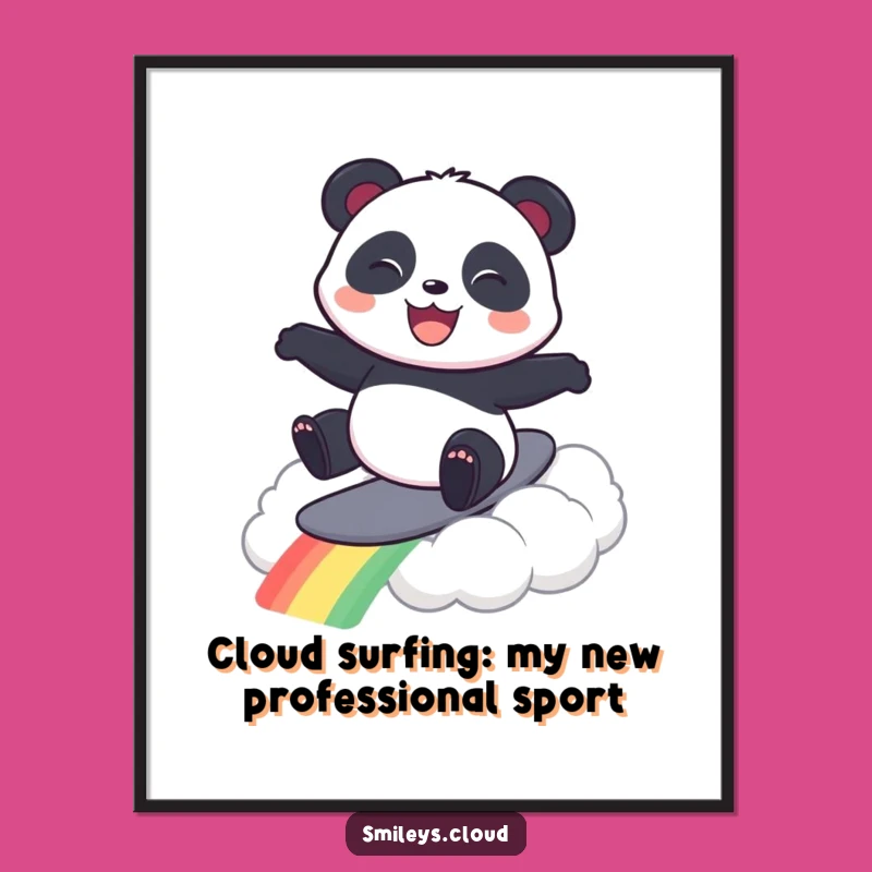 Funny Free Printable Panda Wall Art: Surfing Rainbow Cloud Downloadable Decor Gift