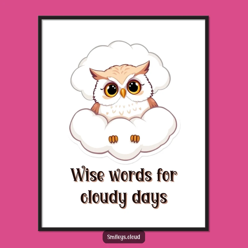 Funny Free Printable Wall Art: Curious Owl Cloud Peek Decor