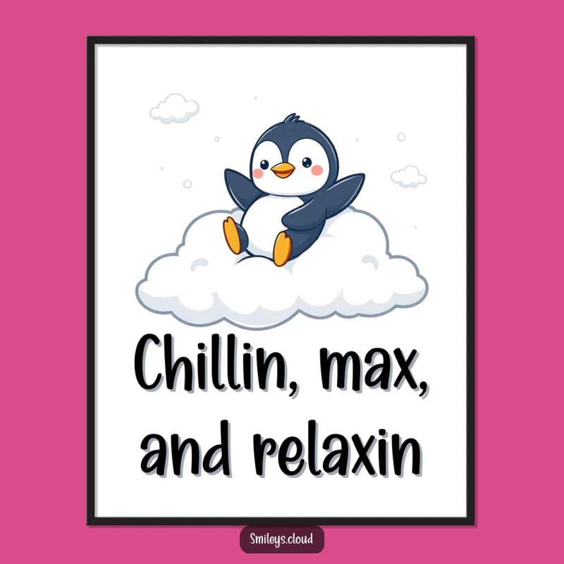 Funny Free Printable Wall Art: Peppy Penguin Cloud Slide Decor