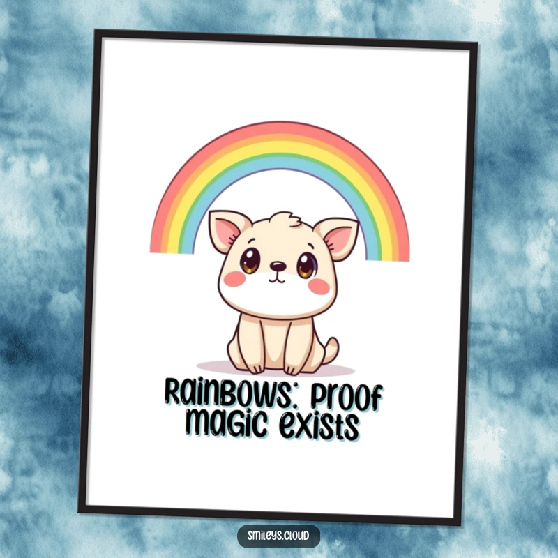 Funny Free Printable Wall Art: A comical animal looks up in astonishment at a vibrant rainbow.
