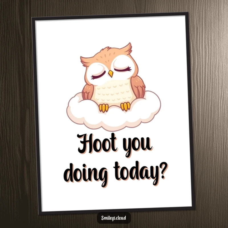 Funny Free Printable Wall Art: A content owl blissfully sleeping on a soft, wispy cloud, perfect for serene humor.
