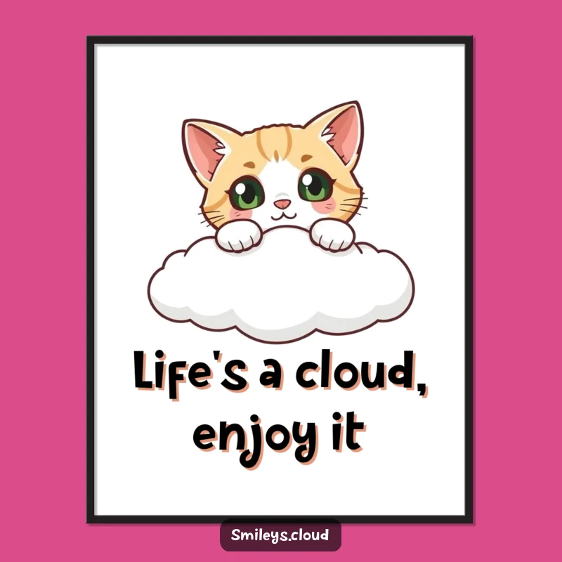 Free Printable Wall Art: Curious Cat Cloud Peek Funny Downloadable Art