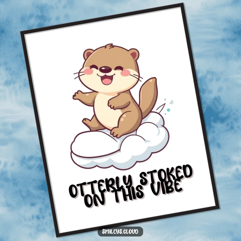 Funny Free Printable Otter Cloud Wall Art: A cheerful otter surfs with glee on a dynamic rolling cloud.