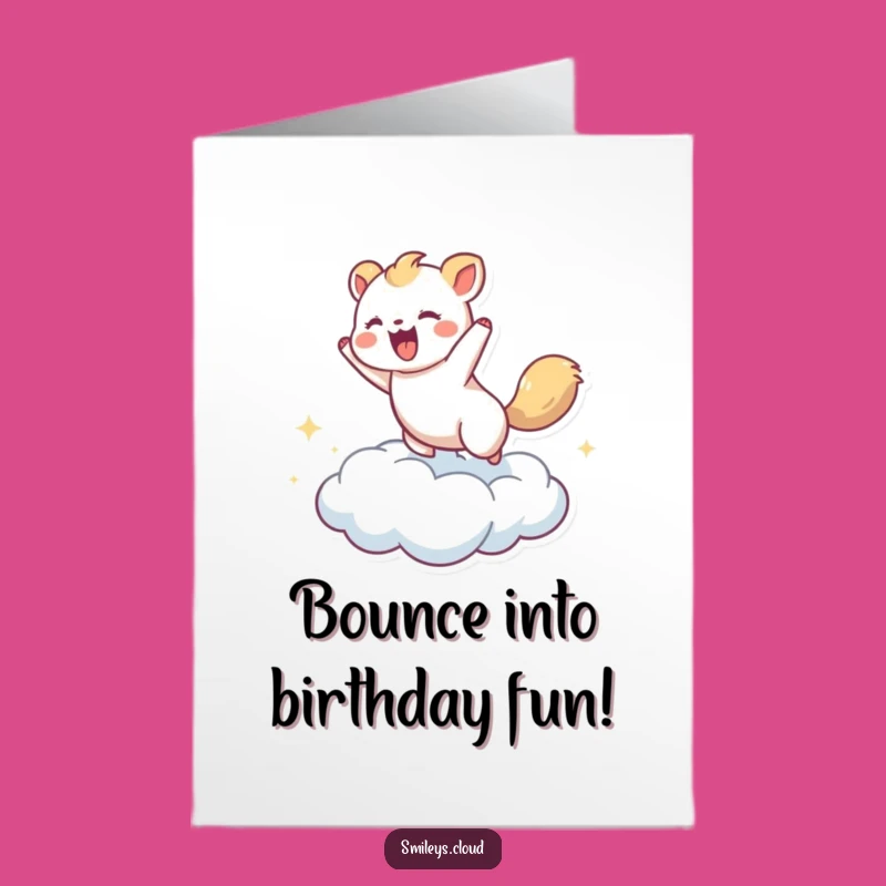 Joyful Free Printable Birthday Card: Bouncing Animal Cloud Funny Downloadable Gift