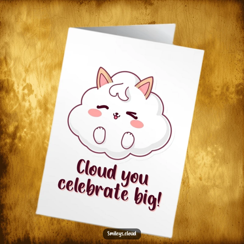 Funny Free Printable Birthday Card: Whimsical animal-shaped cloud winking cheekily, perfect for unique DIY greetings.