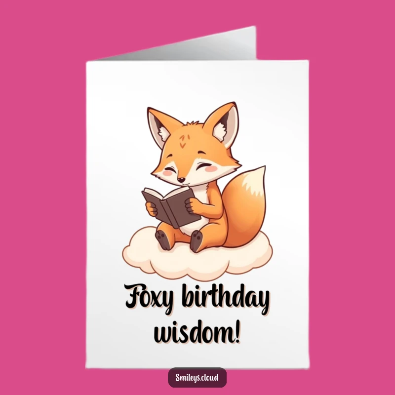 Free Printable Birthday Card: Bookish Fox Seeking Wisdom for a Clever Celebration!